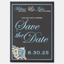 Elegant Zwart & Wit Save the Date blauwe accenten