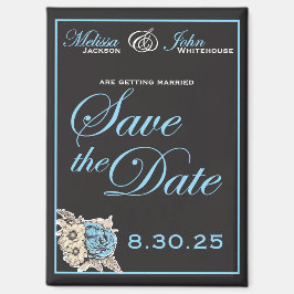 Elegant Zwart & Wit Save the Date blauwe accenten Magneet