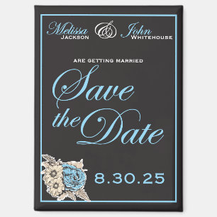 Elegant Zwart & Wit Save the Date blauwe accenten Magneet