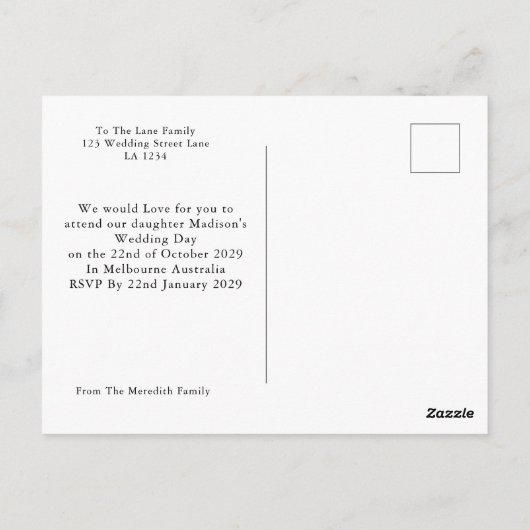 Elegant zwart-wit Save The Date Briefkaart (Achterkant)