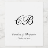 Elegant zwart-wit schrift monogram trouwfeest wijn etiket (Enkel label)