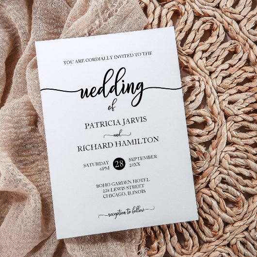 Elegant zwart-wit script bruiloft kaart