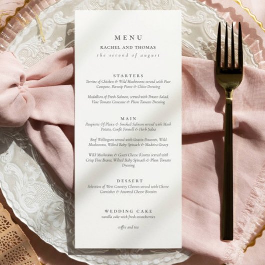Elegant zwart-wit Script Bruiloft Menu