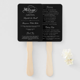 Elegant Zwart & Wit Script bruiloft programma Handwaaier