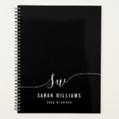Elegant zwart-wit script Initiaal Monogram Planner (Voorkant)