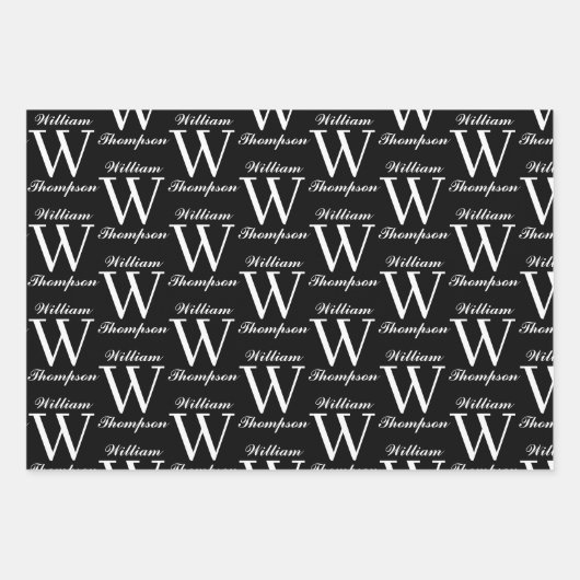 Elegant zwart-wit script kalligrafie monogram inpakpapier vel (Voorkant 3)