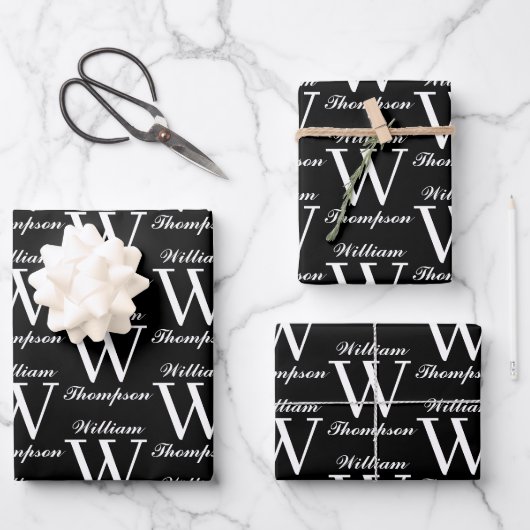 Elegant zwart-wit script kalligrafie monogram inpakpapier vel (Voorkant)
