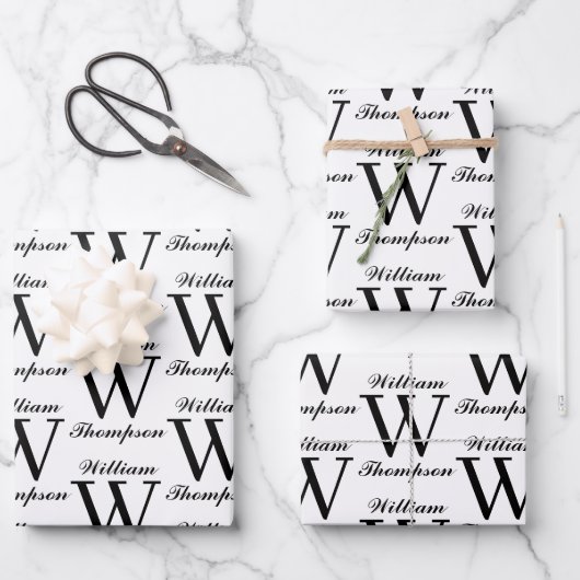 Elegant zwart-wit script kalligrafie monogram inpakpapier vel (Voorkant)