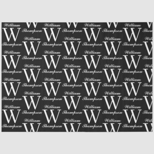 Elegant zwart-wit script kalligrafie monogram tissuepapier (Voorkant)