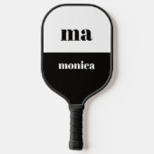 elegant zwart & wit script monogram initiaal pickleball paddle (Achterkant)