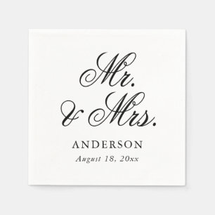 Elegant zwart wit script Mr & Mrs Wedding Servet