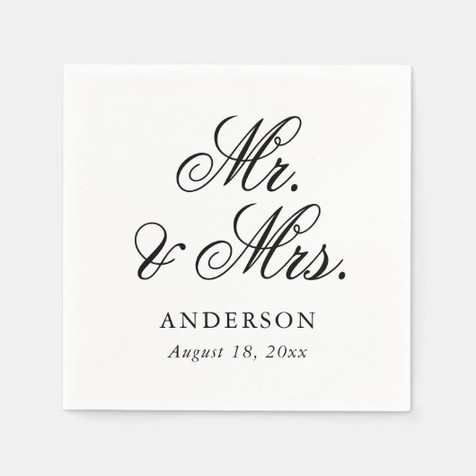Elegant zwart wit script Mr & Mrs Wedding Servet (Voorkant)