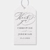 Elegant Zwart Wit Script Namen Bruiloft Dank u Cadeaulabel (Voorkant)