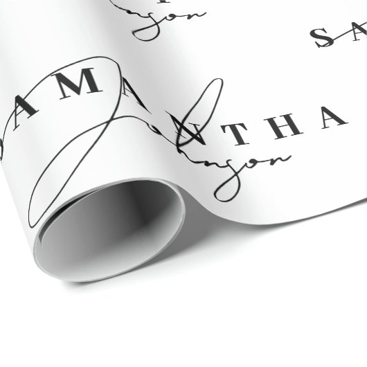 Elegant Zwart & Wit Signature Script Cadeaupapier (Rol Hoek)