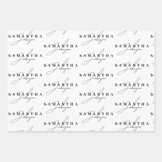 Elegant Zwart & Wit Signature Script Inpakpapier Vel (Voorkant 2)