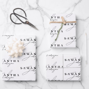 Elegant Zwart & Wit Signature Script Inpakpapier Vel