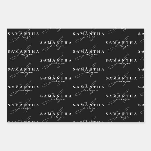 Elegant Zwart & Wit Signature Script Inpakpapier Vel (Voorkant 3)