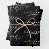 Elegant Zwart & Wit Signature Script Inpakpapier Vel (In situ)