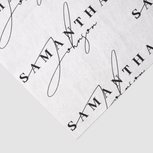 Elegant Zwart & Wit Signature Script Tissuepapier (Detail)