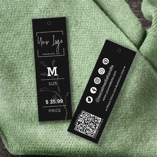 Elegant Zwart & Wit Social QR Kleding Prijs Label