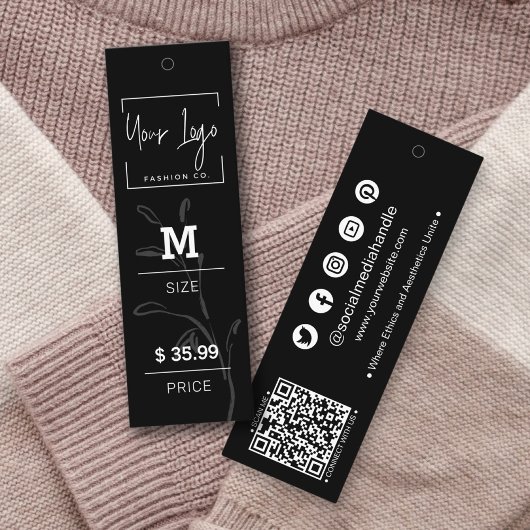 Elegant Zwart & Wit Social QR Kleding Prijs Label