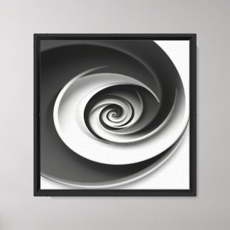 Elegant zwart-wit spiraal abstract ontwerp, canvas afdruk