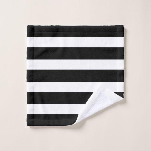 Elegant Zwart Wit Strepen Luxe Goud Monogram Bad Handdoek (Wasdoekje)