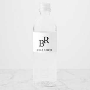 Elegant zwart-wit trouwmonogramontwerp waterfles etiket