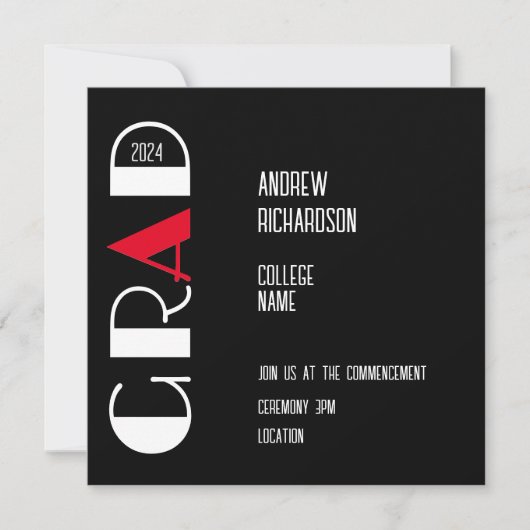 Elegant zwart wit typografie afstuderen Platte Kaa Aankondiging (Voorkant)