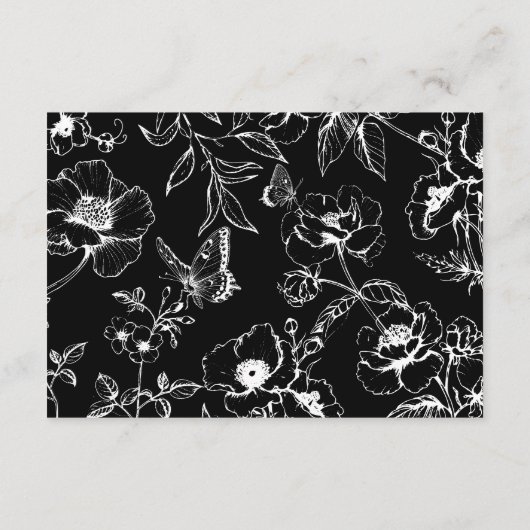 Elegant Zwart | Witte bloementuin bruiloft RSVP Informatiekaartje (Achterkant)