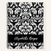 Elegant Zwart Witte Damast Recept Notitieboek (Voorkant)