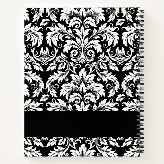 Elegant Zwart Witte Damast Recept Notitieboek (Achterkant)