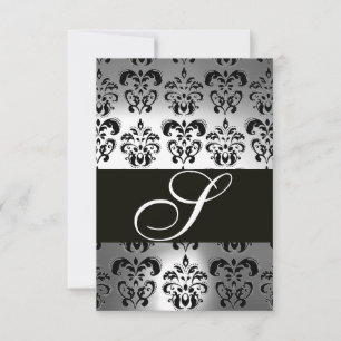 ELEGANT ZWART WITTE GRAY DAMASK MONOGRAM RSVP