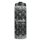 Elegant zwart zilver glitter bruidsjubileum thermosbeker (Voorkant)