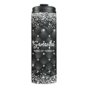 Elegant zwart zilver glitter bruidsjubileum thermosbeker