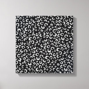 Elegant zwart zilver glitter luipaard patroon canvas afdruk