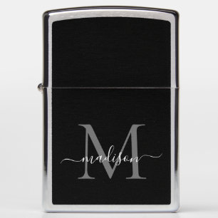 Elegant zwart zilver grijs monogram girly script
