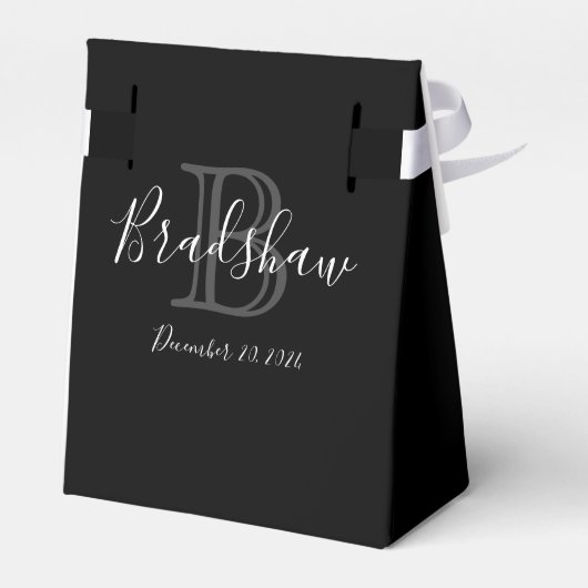 Elegant Zwart Zilver Monogram Bruiloft Aangepaste  Bedankdoosjes (Achterkant)