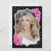 Elegant Zwart Zilver Roze Foto 50e Verjaardag Kaart (Achterkant)