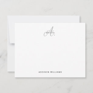 Elegant zwart zilver script grijs monogram notitiekaartje