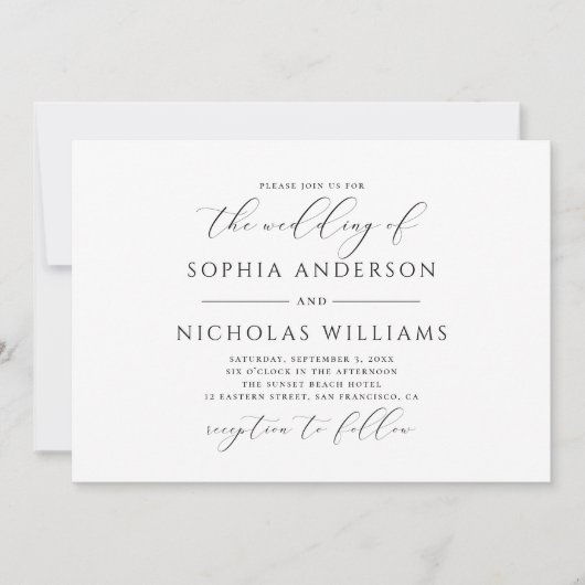 Elegant zwarte en witte kalligrafie script bruilof kaart (Voorkant)