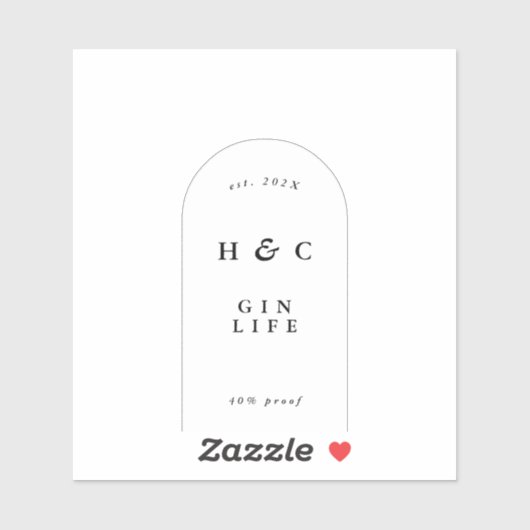 Elegant zwarte en witte moderne flessengte met gin sticker (Vel)