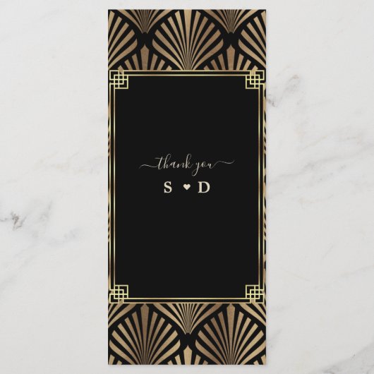 Elegant Zwarte Gouden Art Deco 1920 Huwelijk Menu (Achterkant)