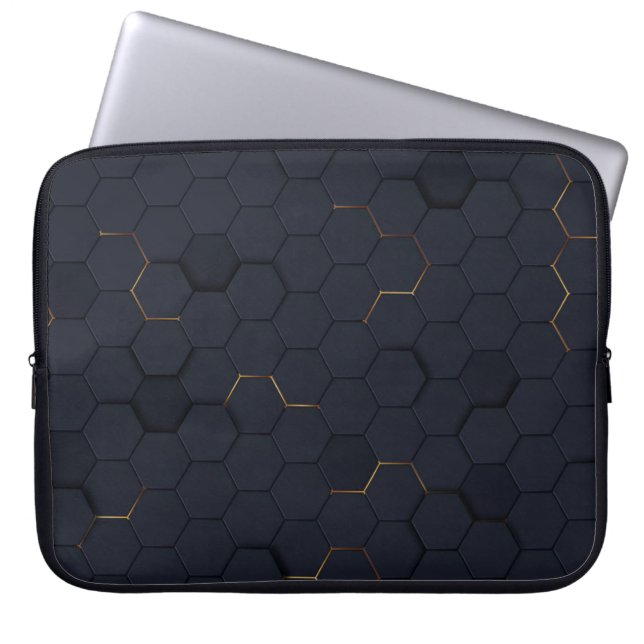 Elegant zwarte gouden hexagonal Pattern-hoes Laptop Sleeve (Voorkant)