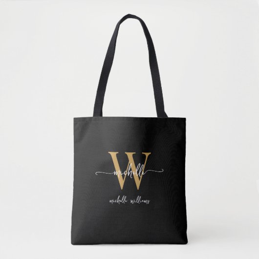 Elegant Zwarte Gouden Verpersoonlijkte Monogram In Draagtas (Voorkant)