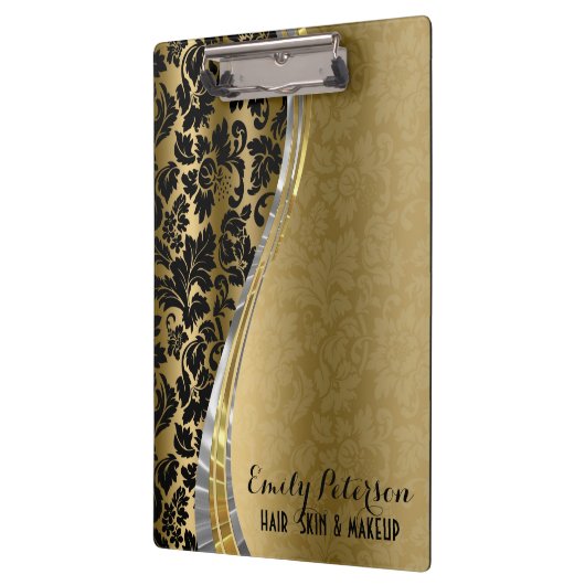 Elegant zwarte & goudmaskers met zilveraccessoires klembord (Links)