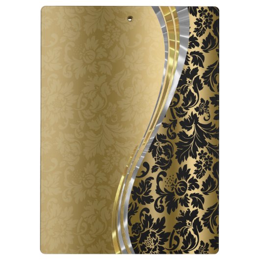 Elegant zwarte & goudmaskers met zilveraccessoires klembord (Achterkant)