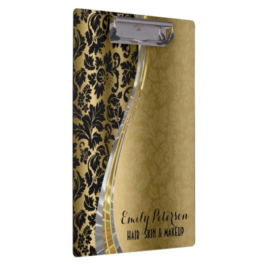 Elegant zwarte & goudmaskers met zilveraccessoires klembord (Rechts)