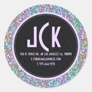 Elegant zwarte kleurrijke Paarse glitter & Sparkle Ronde Sticker