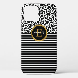 Elegant zwarte leopard-hoes voor monogram laptop iPhone 12 pro hoesje